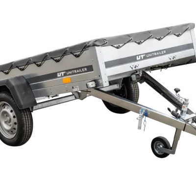 Kipper Pkw Anhänger Garden Trailer 230 KIPP [230 cm x 125 cm] mit Flachplane, Stützrad und Planenträger-Neu